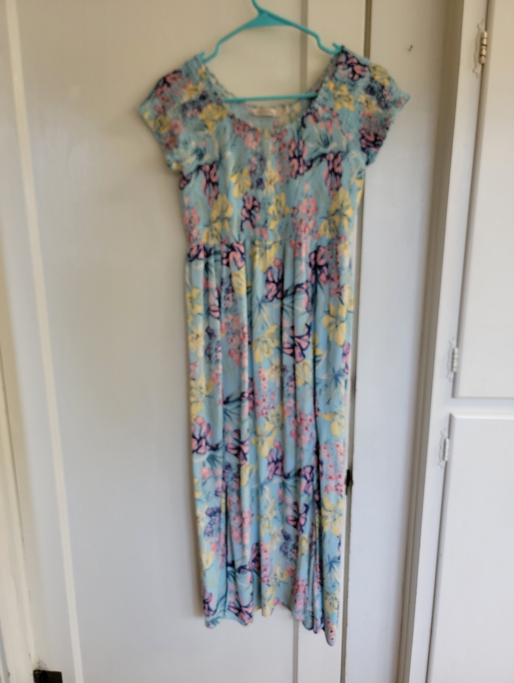 Soft Surroundings Light Blue Floral Smock Dress